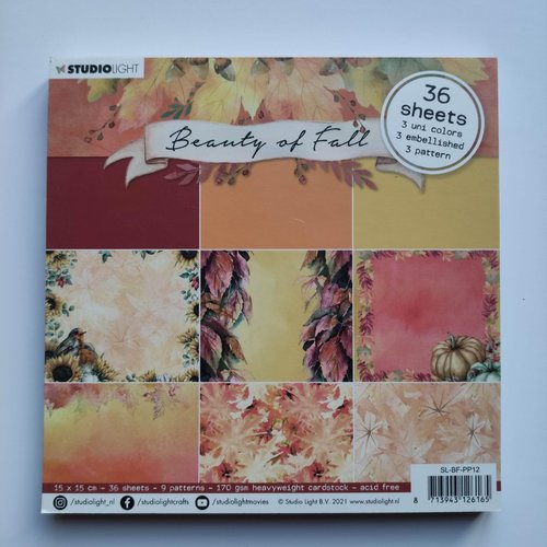 Bloc 15*15cm bloc de 36 feuilles de papier dans les tons orange marron thème automne "beauty of fall"