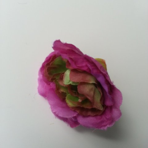 Fleur tissu pivoine prune et vert 40mm