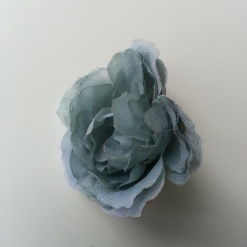 Fleur tissu pivoine bleu vert 40mm