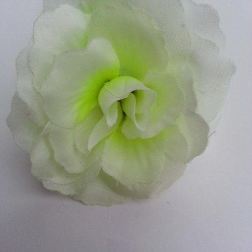 Fleur en tissu de 70mm ivoire et vert