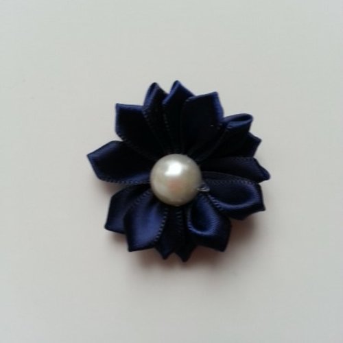 35mm fleur  en ruban de satin bleu marine