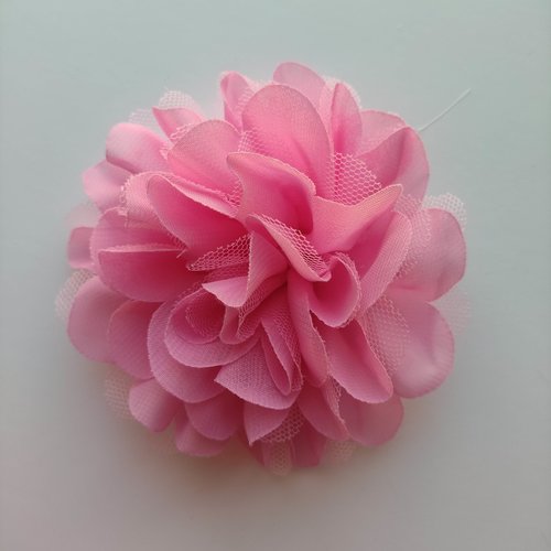 Grande fleur mousseline et tulle 11 cm rose bonbon