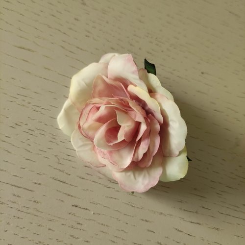 Rose artificielle en tissu 60mm ivoire et vieux rose