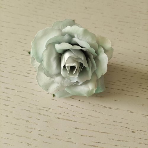 Rose artificielle en tissu 60mm bleu vert