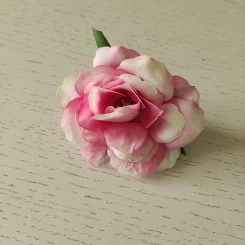 Rose artificielle en tissu 60mm ivoire et rose fuchsia