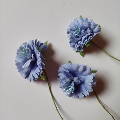 Lot de 3 fleurs artificielles en tissu et pistils bleu ciel