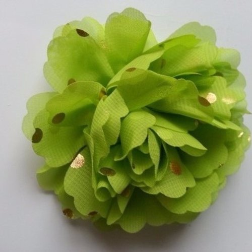 Fleur en mousseline à pois doré vert 10cm