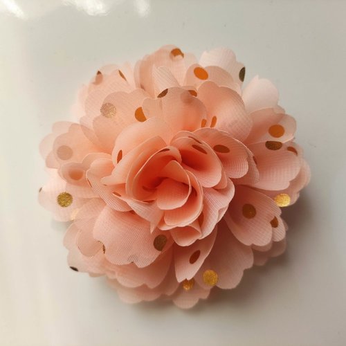 Fleur en mousseline à pois doré pêche 10cm