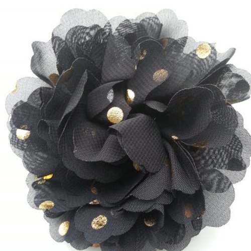 Fleur en mousseline à pois doré noir 10cm