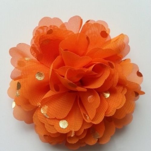 Fleur en mousseline à pois doré orange 10cm