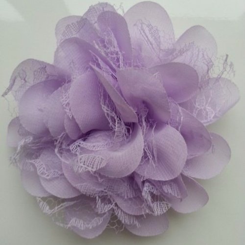 Fleur en mousseline  et dentelle 11cm mauve