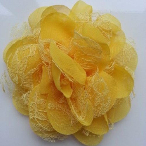 Fleur en mousseline  et dentelle 11cm jaune