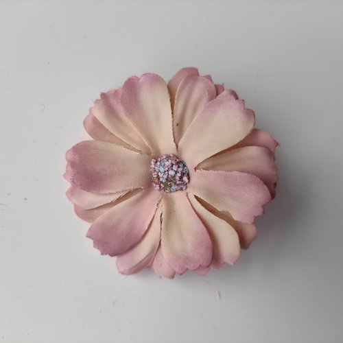 Fleur en tissu  peche et vieux rose  40mm