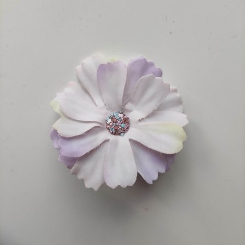 Fleur en tissu  ivoire et mauve  40mm