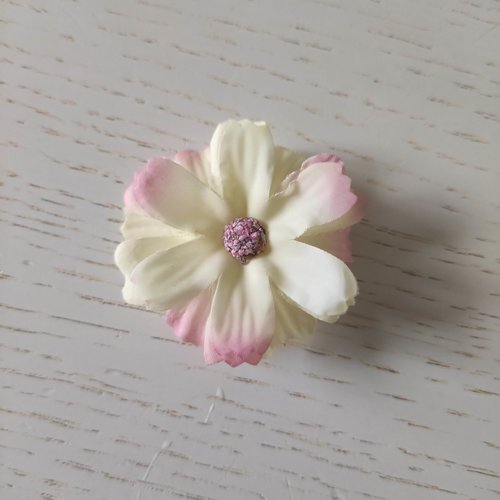 Fleur en tissu jaune pale et rose  40mm