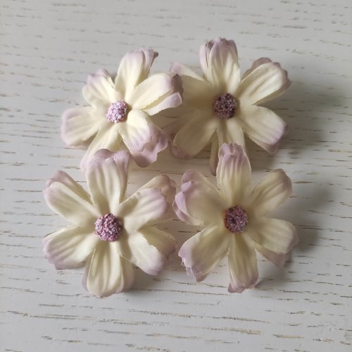 Fleur en tissu jaune pale et mauve  40mm