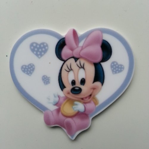Cabochon coeur en résine  souris minnie baby rose 50*45mm