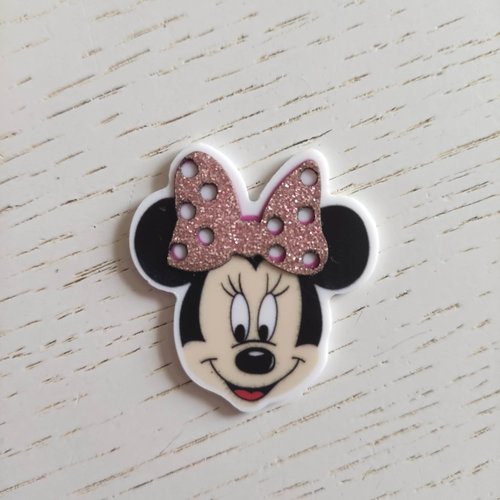 Cabochon plat en résine minnie 40*45mm noeud pailleté rose