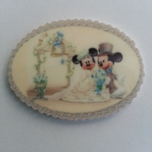 Cabochon en résine minnie et mickey mariage 50*37mm