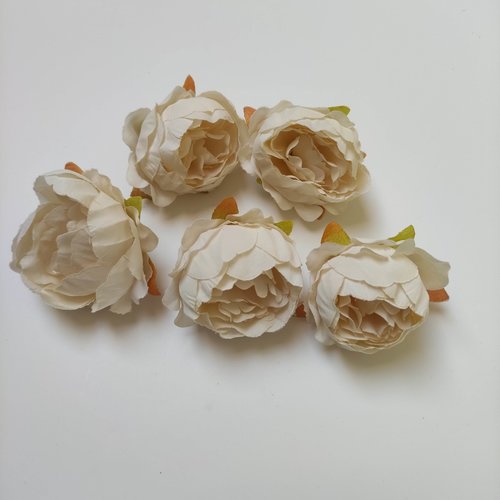 Fleur tissu pivoine ivoire 50mm