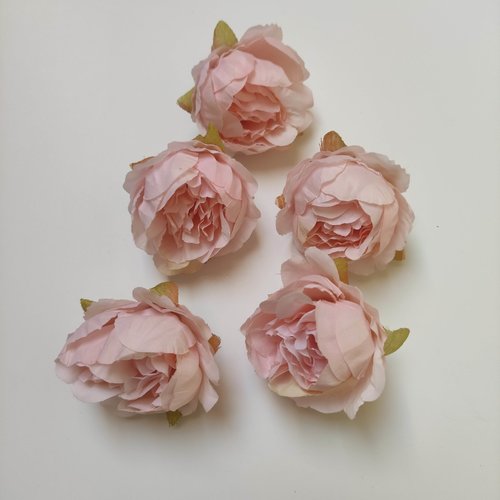 Fleur tissu pivoine rose pale 50mm