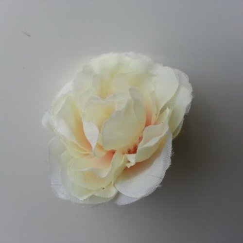 Fleur tissu pivoine ivoire et peche 40mm