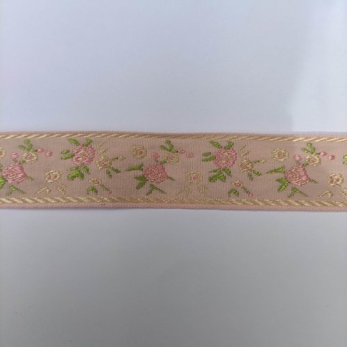 1 mètre de galon motif floral  vert et peche 25mm