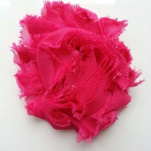 Fleur tissu chabby   65mm rose fuschsia