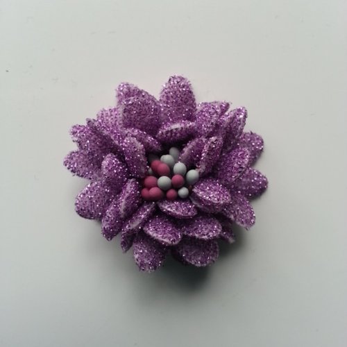 Fleur en tissu pailleté et pistils 40mm mauve