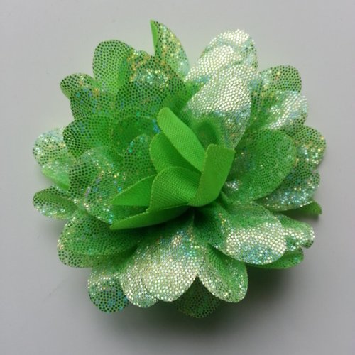Fleur en tissu brillant 80mm argent et vert
