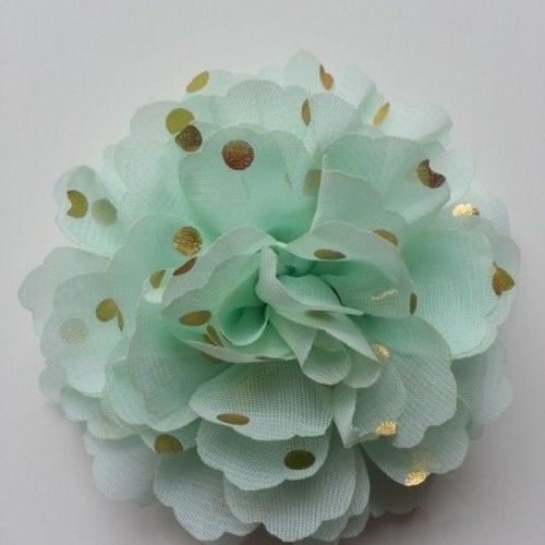 Fleur en mousseline à pois doré vert pastel 10cm