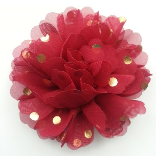Fleur en mousseline à pois doré bordeaux 10cm