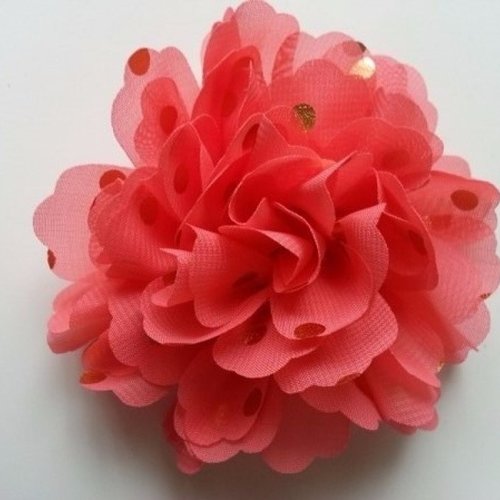 Fleur en mousseline à pois doré saumon10cm