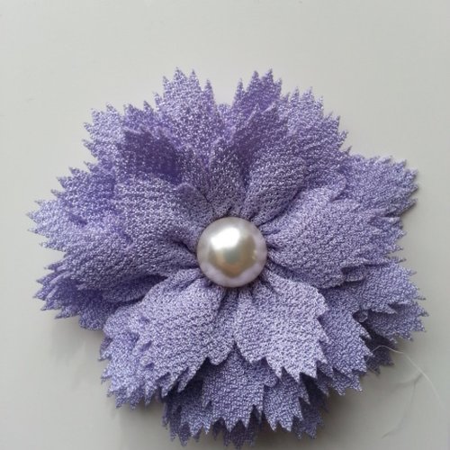 Fleur en tissu centre perle 60 mm mauve