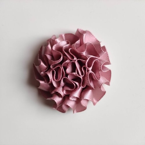 Fleur en ruban de satin  vieux rose 50mm