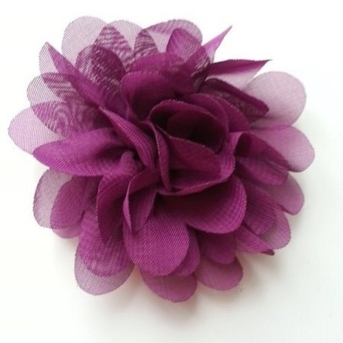 Fleur en tissu mousseline de 60mm prune