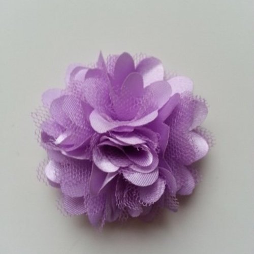 Rosette  fleur  satin et tulle mauve   50mm