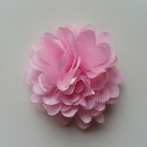 Rosette  fleur  satin et tulle rose pale   50mm
