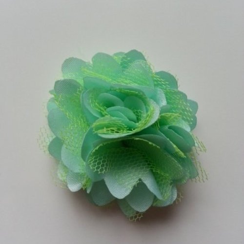 Rosette  fleur  satin et tulle vert  50mm
