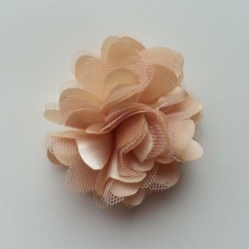 Rosette  fleur  satin et tulle beige 50mm