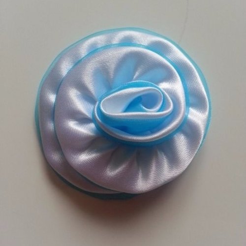 Rosette satin blanche et bleu 55mm