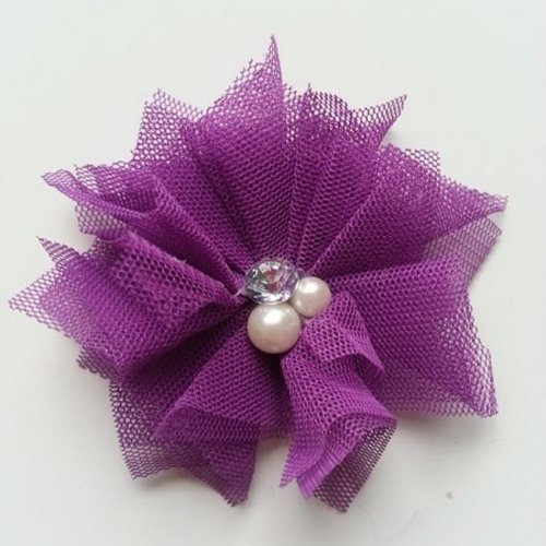 Applique en tulle strass, et perle 55mm violet