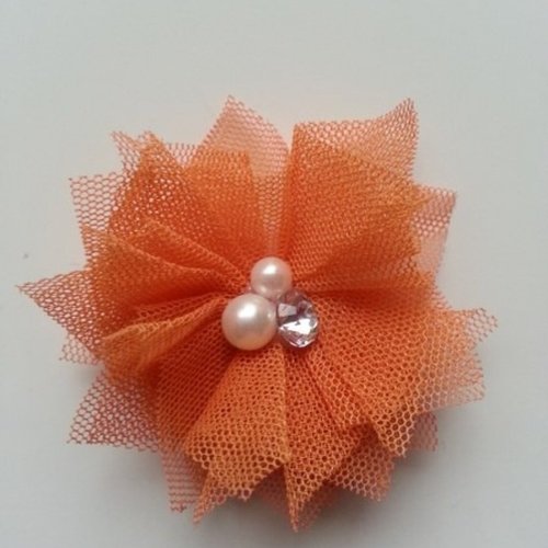 Applique en tulle strass, et perle 55mm orange
