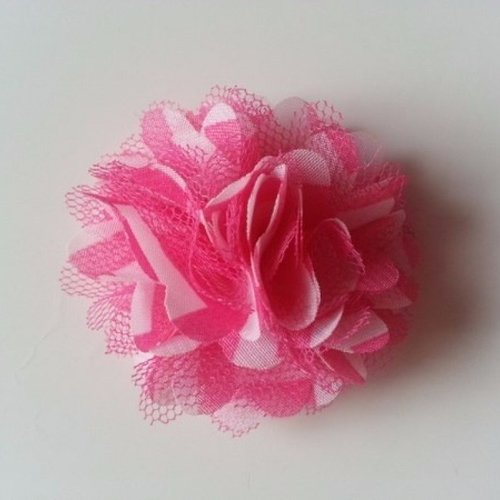 Rosette bicolore mousseline 50mm rose fuchsia