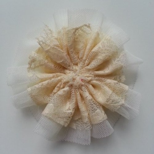 Applique tulle et dentelle 80mm ivoire