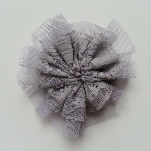 Applique tulle et dentelle 80mm gris