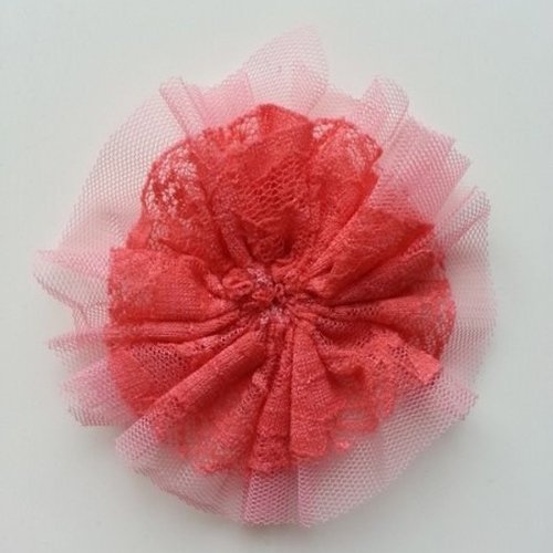 Applique tulle et dentelle 80mm saumon
