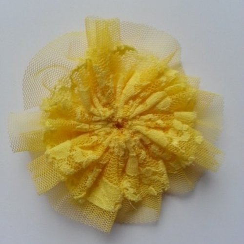 Applique tulle et dentelle 80mm jaune