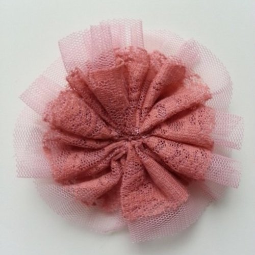 Applique tulle et dentelle 80mm vieux rose