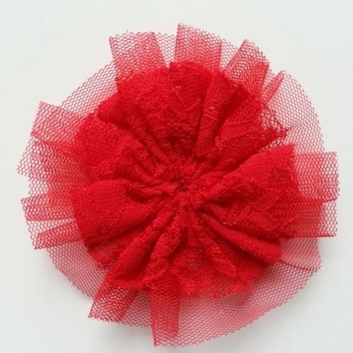 Applique tulle et dentelle 80mm rouge